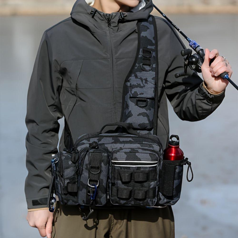 600D Nylon Fishing Sling Bag Camouflage Fishing Tackle Waist Pack Lure Tackle Bag Fishing Hiking