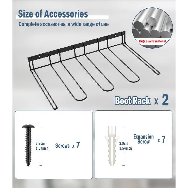 Boot Rack Wader Hanger Wall Mounted- (4 Pair) Sturdy Metal Boot Organizer, Tall Shoe Holder for Closet, Entryway, Indoor, Garage