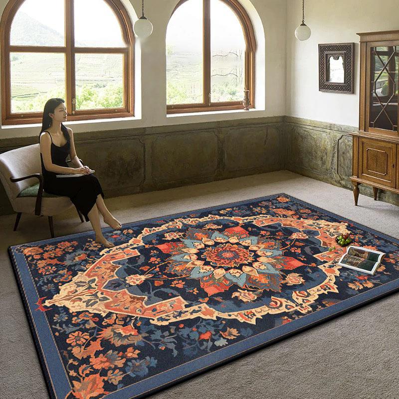 Persian Luxury Living Room Carpet Boho Non-slip Decoration Sofa Large Rugs Bedroom Bedside Foldable Tatami Floor Mat Washable