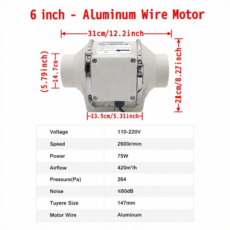3/4/5/6 Inch Electric Exhaust Fan Silent Inline Pipe Duct Fan Extractor Air Ventilation Blower Kitchen Toilet Wall Booster
