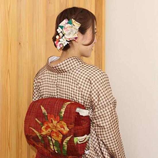 Kamakura Crafts [Kamakura Craft] Japanese-style Hair Ornament Set (2 pieces)  Bonbon Berry with Japanese Pattern Flower Hair Clips (Large and Small) 