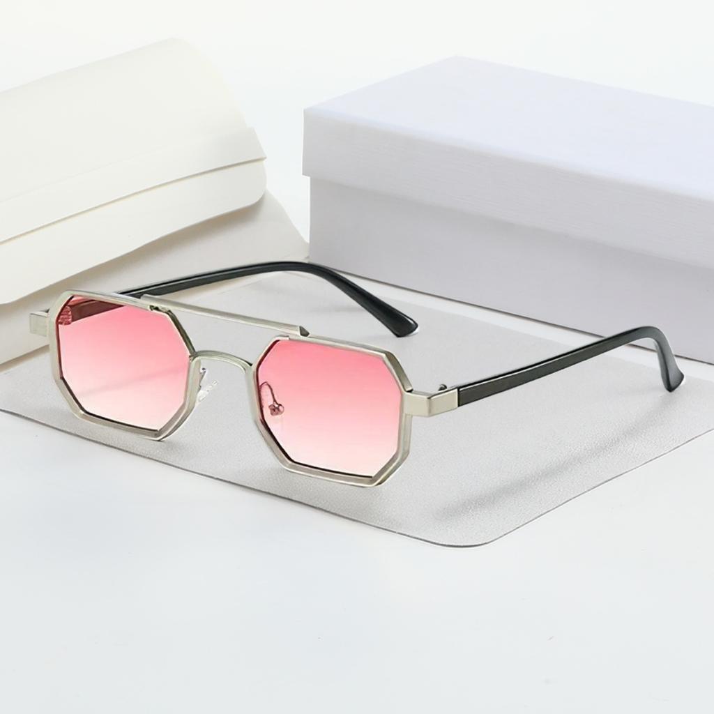 4Pcs/Set Stylish Metal Sunglasses For Women With Dual Tone Frame Gradient Blue Lenses Square Shape Modern Fashion Accessory