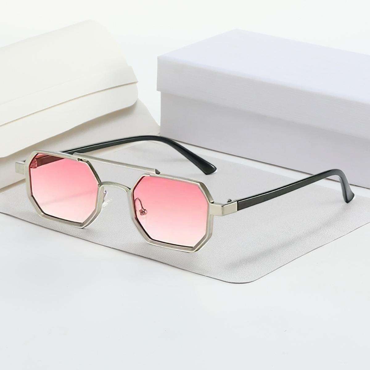 

1/4pcs Women Stylish Metal Sunglasses Dual Tone Frame Gradient Blue Lenses Square Shape Fashion Accessory