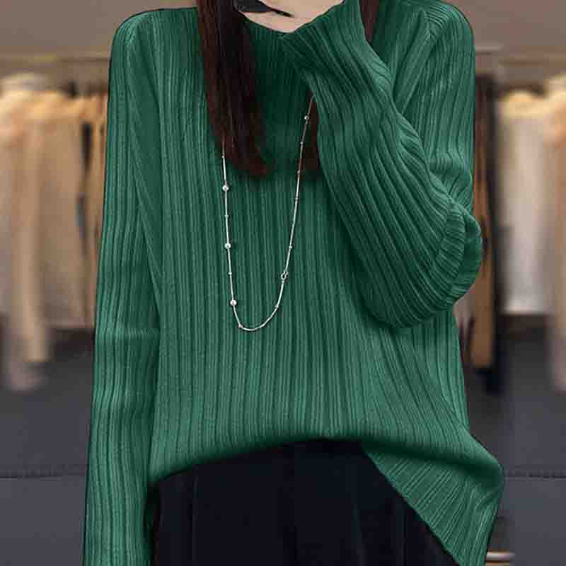 

Женские свитера, пуловеры 2025, осень-зима, длинный рукав, полувысокий воротник, черный вязаный свитер, женские топы, пуловер JJ285 One Size зелёный