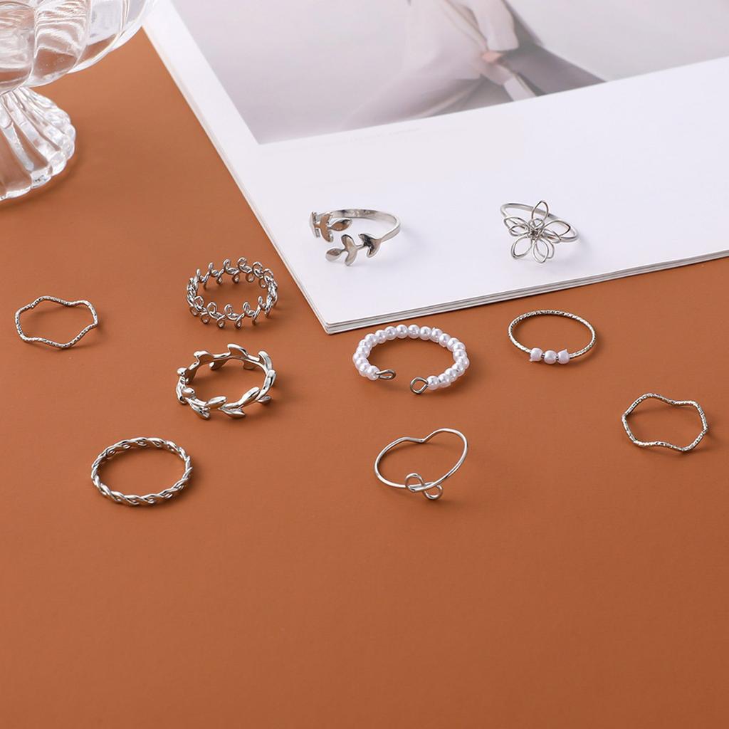 Pack Of 10 Elegant Hollow Flower Leaf Vine Charm Rings for Women Fashion Jewelry Finger Accessories for Daily Wear