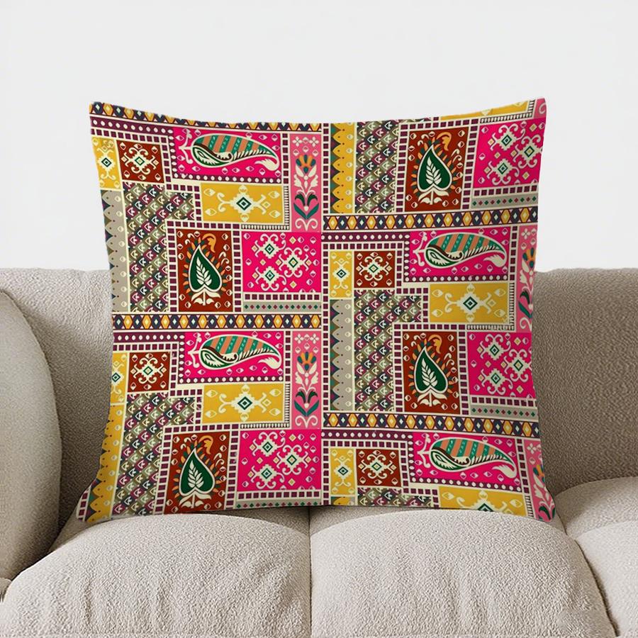Colorful Geometric Ethnic Pattern Double-sided Printed pillow cover Short plush Suitable living rooms sofas throw cushion cover