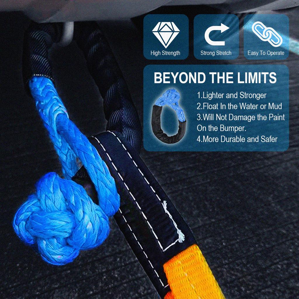 1pcs 38000lbs Trailer Pull Soft Shackle Synthetic Rope Off-Road Recovery Tow Strap Snatch Block ATV UTV For Car Broke Down