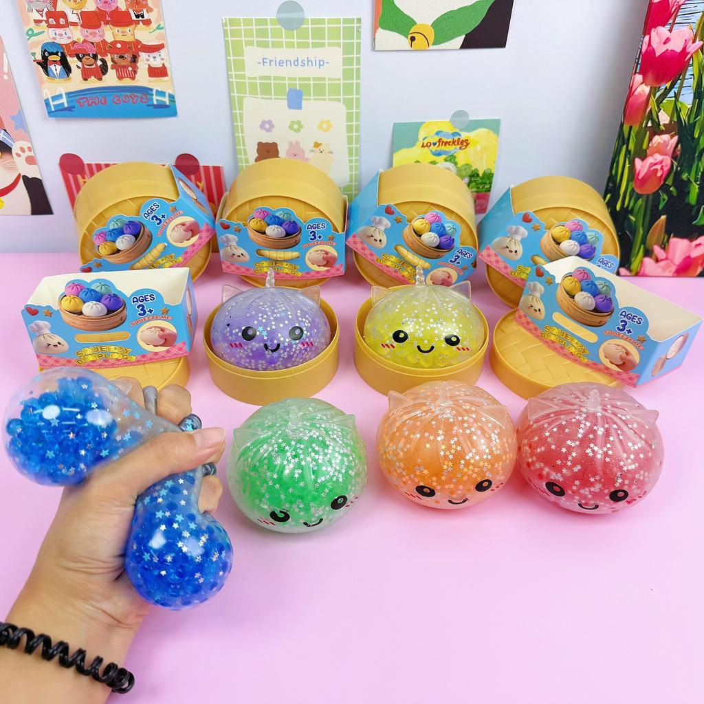 Einhorn Edition Regenbogen Perlen Knödel Squishy Knetspielzeug Bunt Perlengefülltes Knet-Stressabbau-Spielzeug mit Bambus-Dampfkorb-Hülle