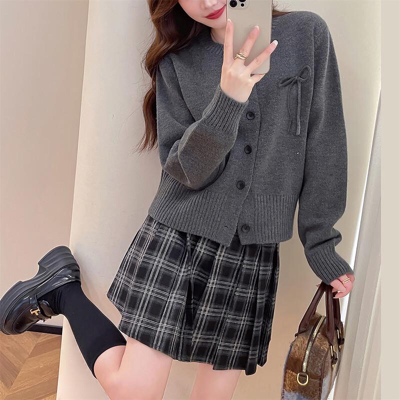 

TonLion Women s Simple Bowknot Round Neck Cardigan M