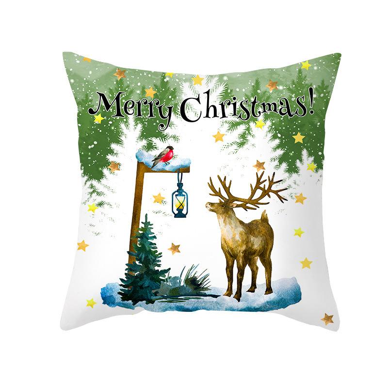 Pattern Of Santa Claus' Car And House Throw Pillow Cover With Short Plush Print For Living Room Sofa Decoration Cushion Cover