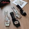 Fashion Aphixta 9cm High Heels Elegant Women Slides Big Crystal Luxury Square Toe Party Dress Slides Thin Heels Sexy Shoes For Woman