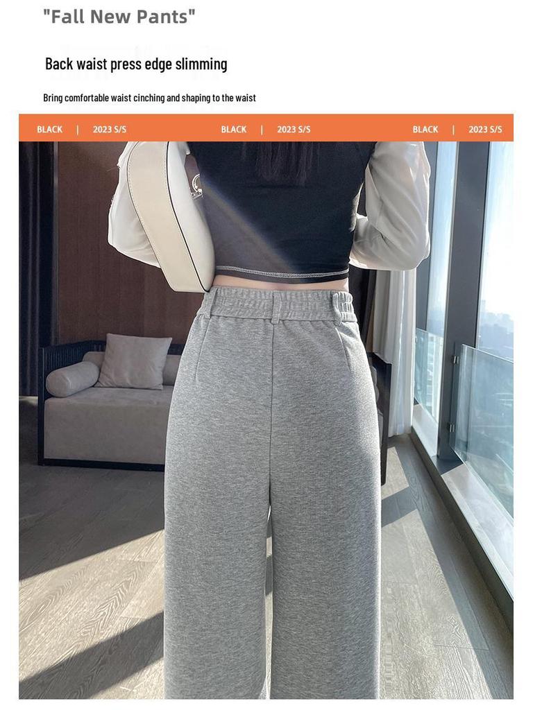High Waist Petite Gray Wide-Leg Pants - Autumn/Winter 2025 Casual Slimming Trousers for Women