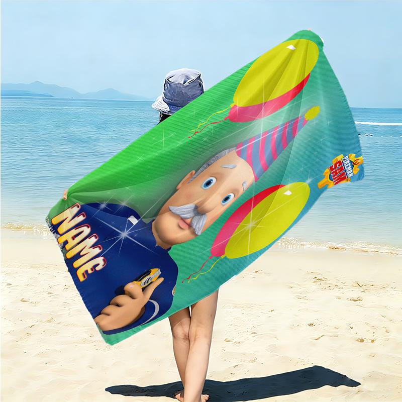 Personalized Fireman Sam Birthday Bash Beach Towel Microfiber Beach Towel Thin Absorbent for Beach Swimming Yoga Bath Sports. 0910191
