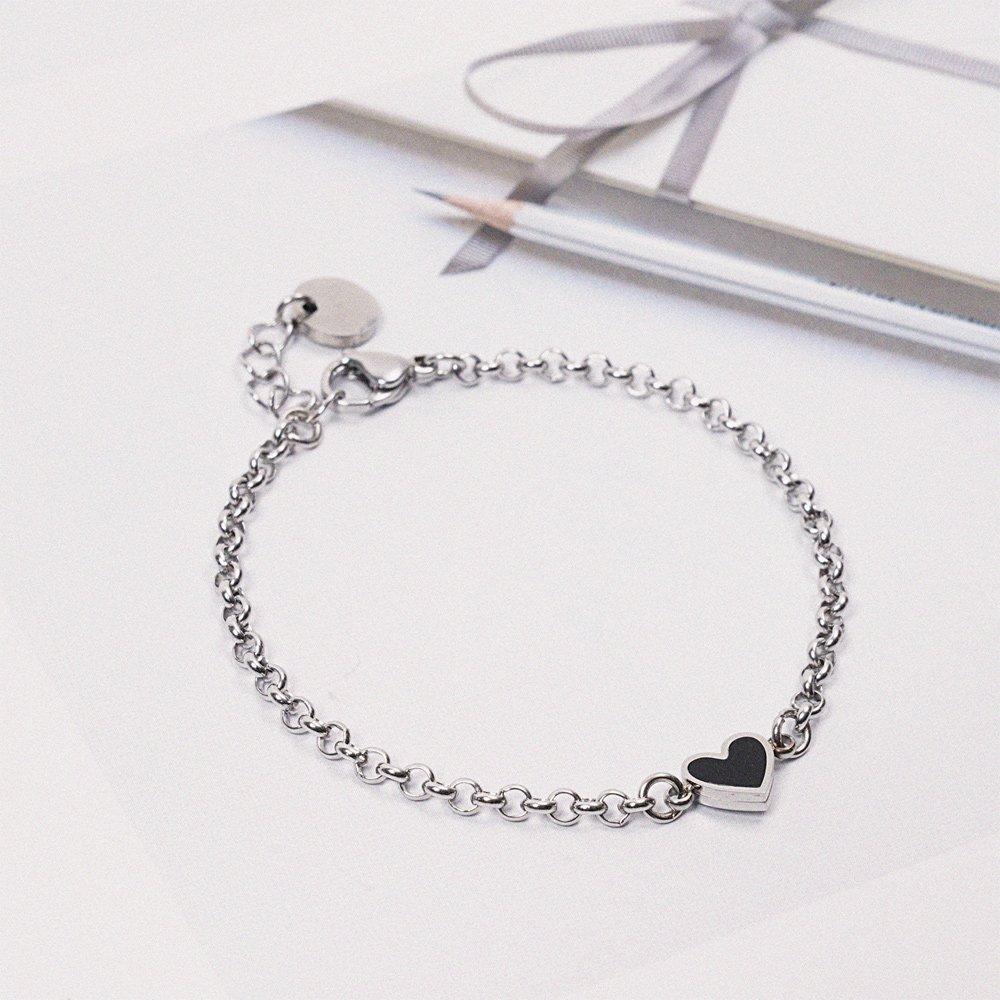Bizmix Heart Pendant Surgical Steel Adjustable Length Chain Bracelet (C2201-Ac828_Bk)