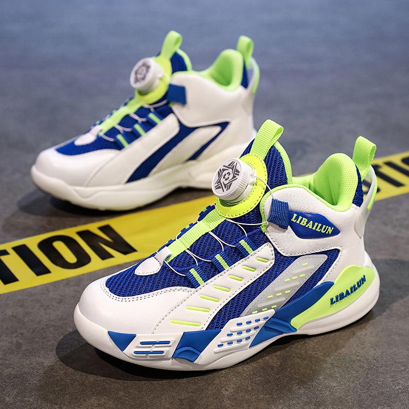 Children's Sports Shoes Boys Rotating Buttons 2025 New Spring Mesh Breathable Older Children's Youth Basketball Shoes Men