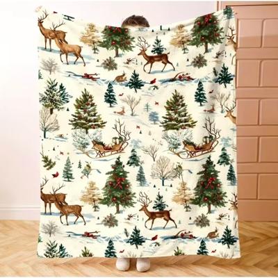 Christmas Flannel Blanket Suitable for Bed, Sofa, Office, Camping, Travel, Home, Nap Blanket and Kitchen Decoration
