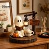 Healing Ghost Figurines Halloween Figurine, Vintage Cozy Reading Book/Walking Dog Statue with Lantern, Autumn Harvest Decorations Light Up Spooky
