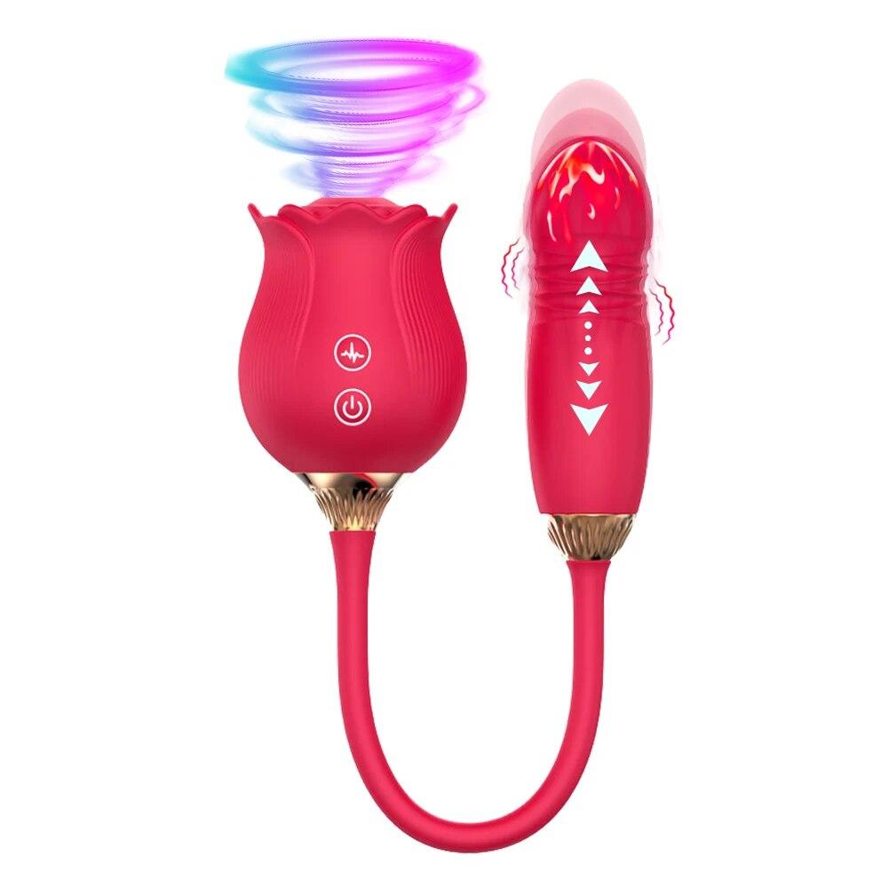 Rose Shape Vagina Sucking Vibrator Intimate Nipple Sucker Oral Licking Clitoris Stimulation Thrusting Powerful Sex Toy for Women