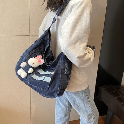 Wenyi Fan Large Capacity Shoulder Women's Bag Middle School Students Class Denim Crossbody Bag Work Handbag Women