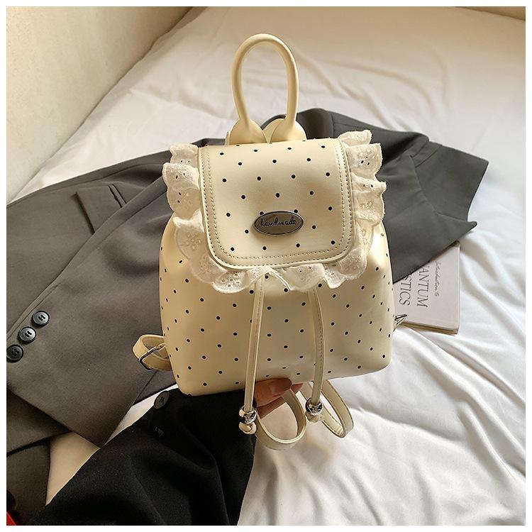 Schoolbag1011 spring new lace women's backpack sweet sister Korean polka dot casual retro foreign style small backpack