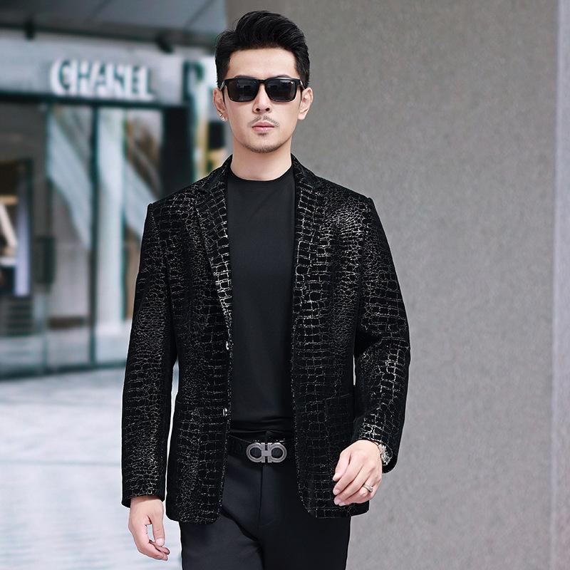 

Весенние и осенние мужские куртки из натуральной кожи Костюмы с узором под крокодила Деловые повседневные мужские куртки для пап среднего возраста Модные куртки 185