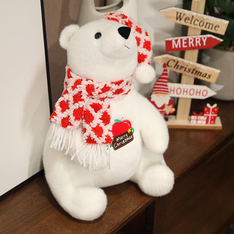 Christmas Polar Bear Plush Toy Scarf - Cute Festive Little Bear Decoration