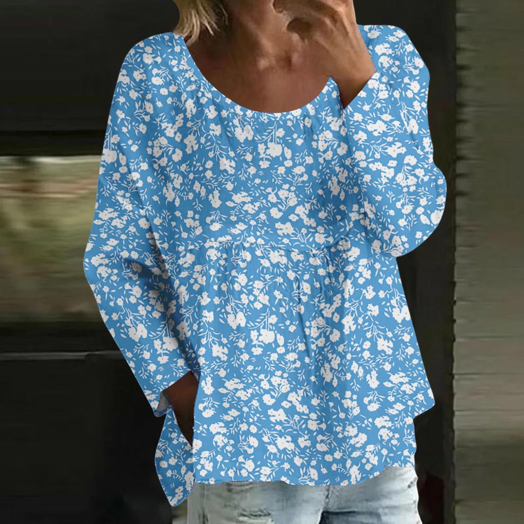 Damen Casual Mode Locker Rundhals Blumenmuster Langarm Oberteil