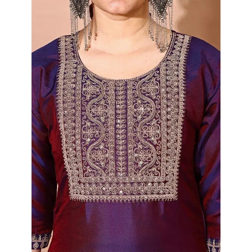 Indische Damen Kunstseide Kurta Hose Dupatta Set Bollywood Partykleidung Tunika Kurti VF-20147