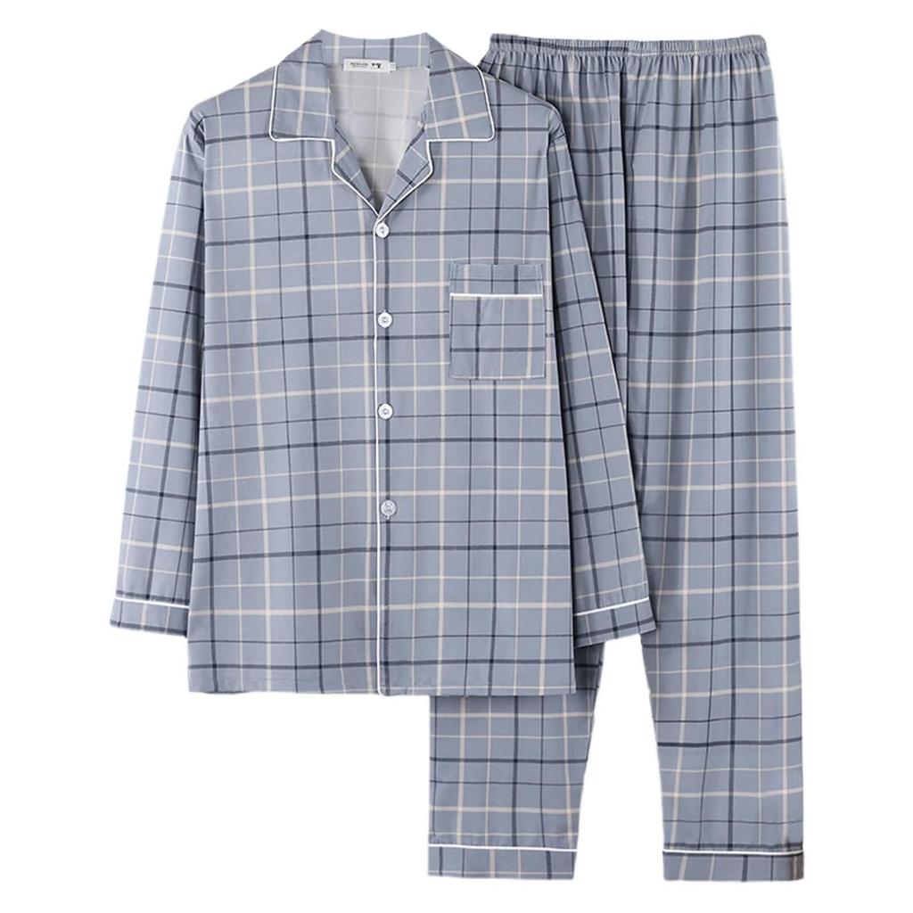 HEWEAYTA Plus Size Front Opening Loungewear Top and Long and Gentle on the Sizes Size Men's Pajamas, - Set, Bottoms, Sleeves, Lightweight, Breathable,