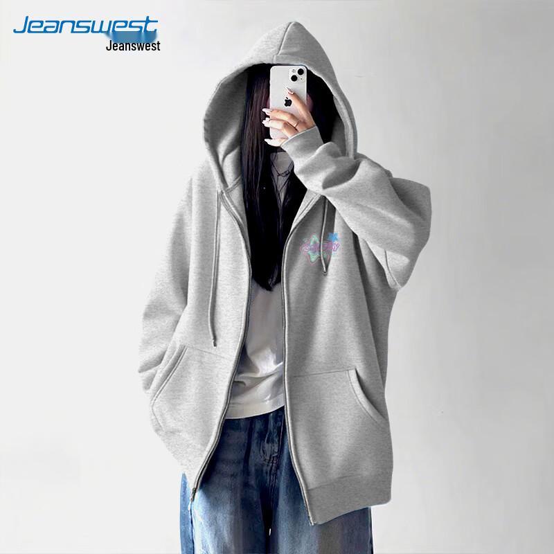 JEANSWEST 2025 Women's Loose Hooded Zip Sweatshirt