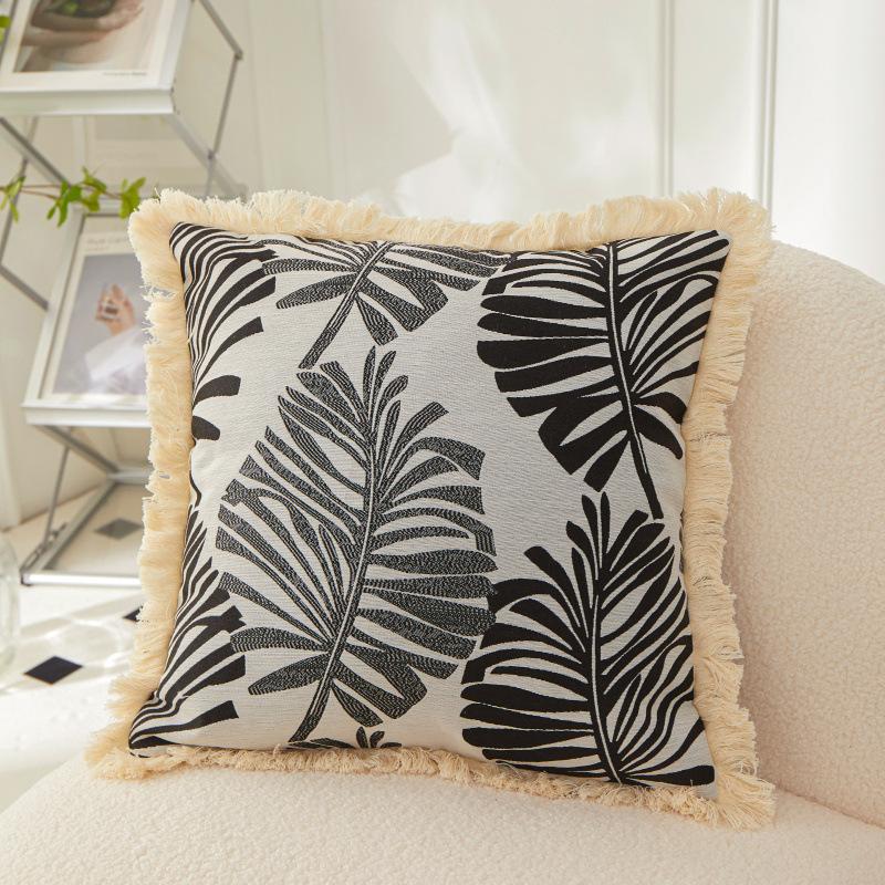 High-precision Jacquard Brown Leaf Sofa Back Cushion Tassel Series Large Pillow with Core