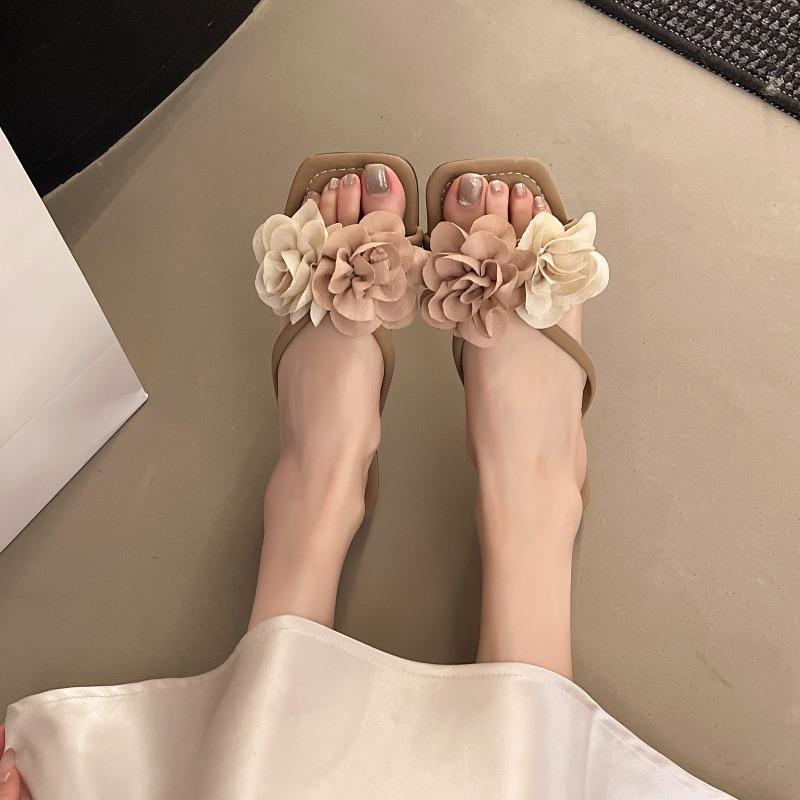 Holiday Style Flower Toe Cool Slippers Women's Summer Wear Flip-flops Beach Shoes Flat Slippers Large Size
