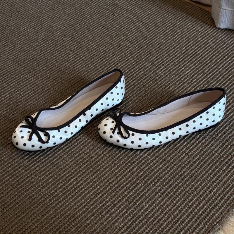 Polka Dot Round Toe Ballet Flats for Women Bow Decoration Shallow Sweet Dress Shoe Lightweight Soft Comfort Loafers