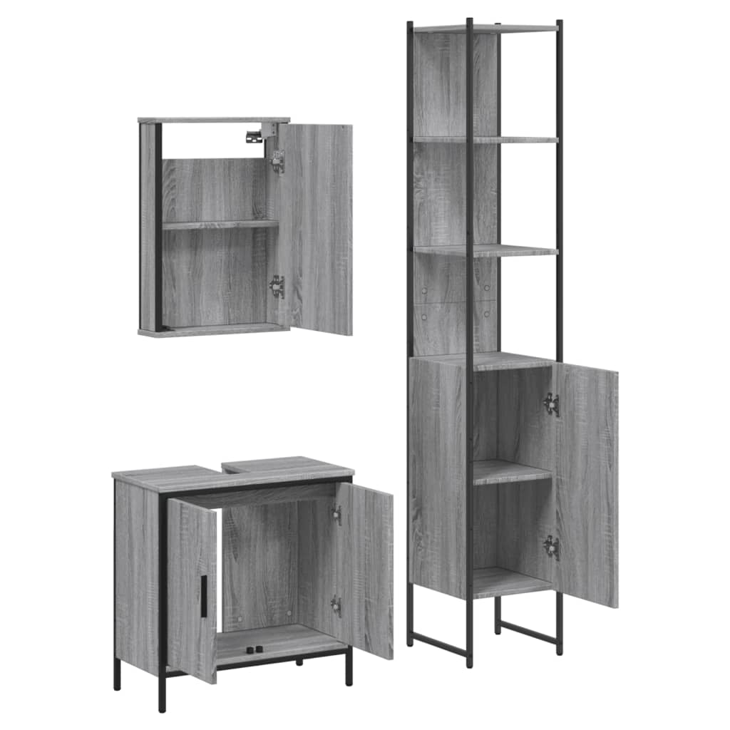 3 Piece Bathroom Furniture Set Gray Sonoma Particleboard