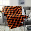 Checkered Halloween Pattern Flannel Blanket - Lightweight Soft Throw for Sofa, Camping, Travel & Gifts - Orange & Black Retro