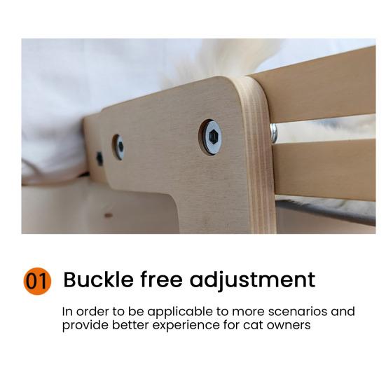 Cat Hammock Window Perch Adjustable Cat Bed with Wood Frame No Drilling Pet Hammock for Bedside Windowsill Indoor Cats