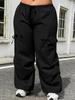 Plus Size Black Trousers with Slit & Bow Detail - Elastic Waist, Loose Fit