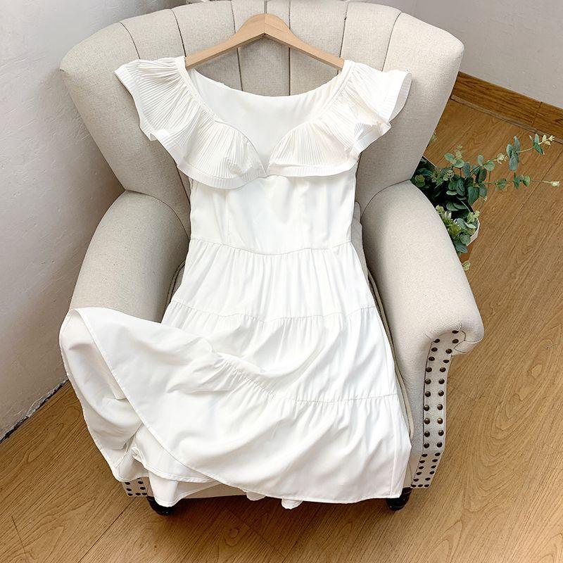 

Большая распродажа ~ Европейские и американские заказы ~ Повседневное платье/Сексуальное платье с глубоким V-образным вырезом и французским большим воротником с оборками Женское летнее White M