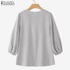ZANZEA Women Casual Round Neck Solid Color Long Sleeve Blouse