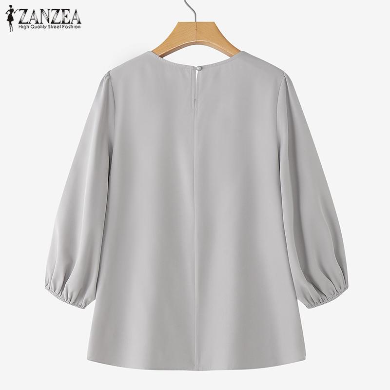 ZANZEA Women Casual Round Neck Solid Color Long Sleeve Blouse
