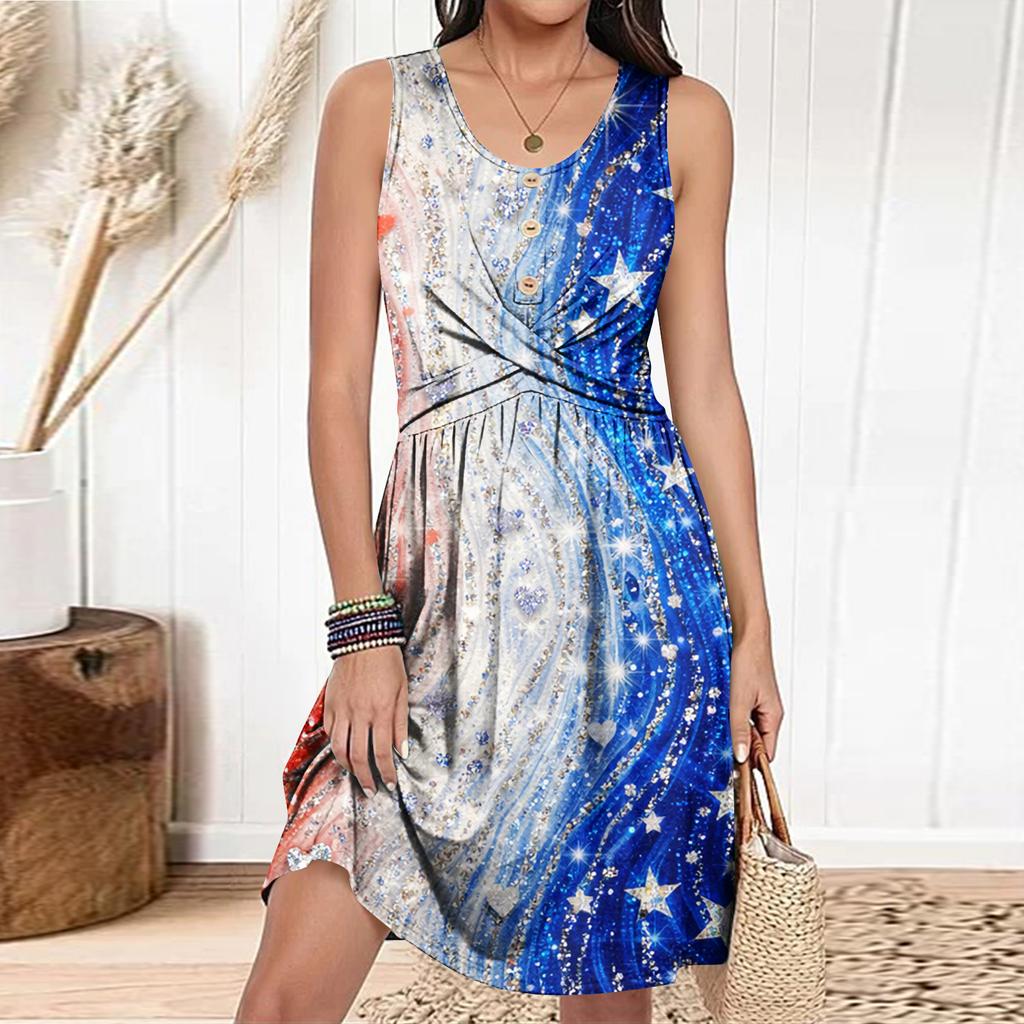 Women's Casual Fashion Dress Round Neck Sleeveless Fitted Dress