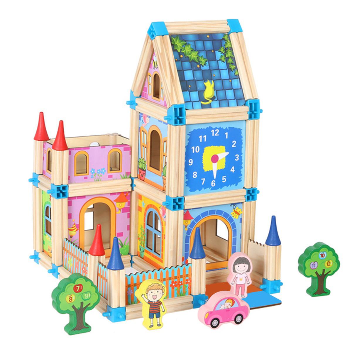 

(H0826)Набор строительных блоков для детей, игрушка с минифигурками, обучающие деревянные замки для мальчиков и девочек, сувениры на день рождения(128 штук) 30*22*6cm