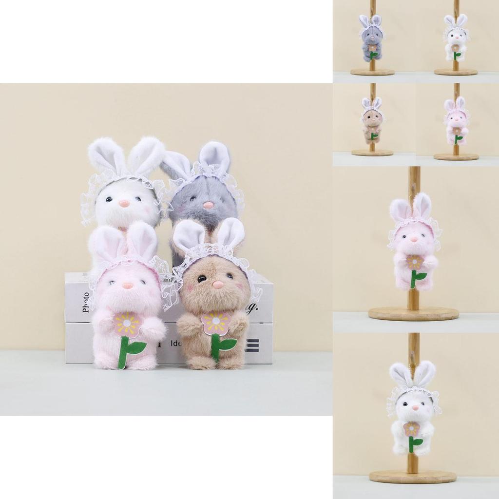 Adorable Plush Bunny Keychain Cute Flower Holding Rabbit Doll Bag Charm Toy 17cm