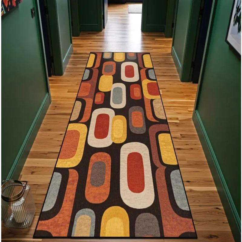 Colorful Wood Plank Pattern Runner Rug Vintage Patchwork Geometric Design Mat Non-Slip Home Decor Carpet for Kitchen Living Room