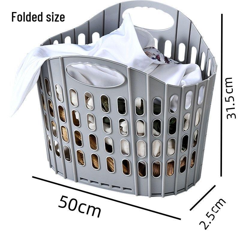 Foldable Plastic Laundry Basket for Clothes and Toys - Hollowed-Out Design for Bathroom Storage