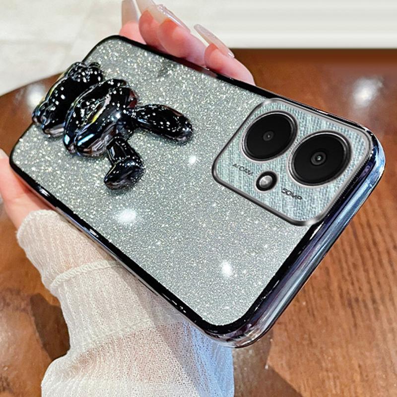 

For Xiaomi Redmi 13C 5G/13R 5G/Poco M6 5G Case PC+TPU Phone Cover Cartoon Rabbit Kickstand Black