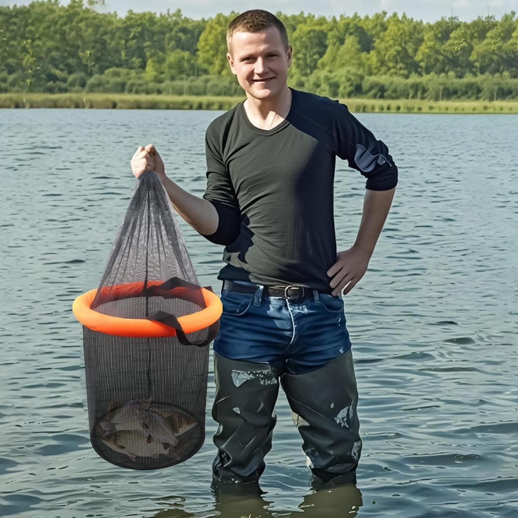 Floating Fish Basket Foldable Live Caught Net Portable Floating Mesh Basket With Drawstring For Crayfish Catfish Lures Storage