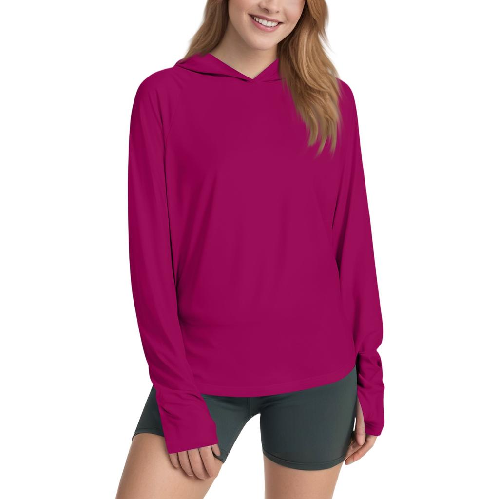 Women's Sunblock Ice Silk Shirt Upf 50+ Long Sleeve Hoodie T-Shirt Hiking Quick Drying Lightweight Top