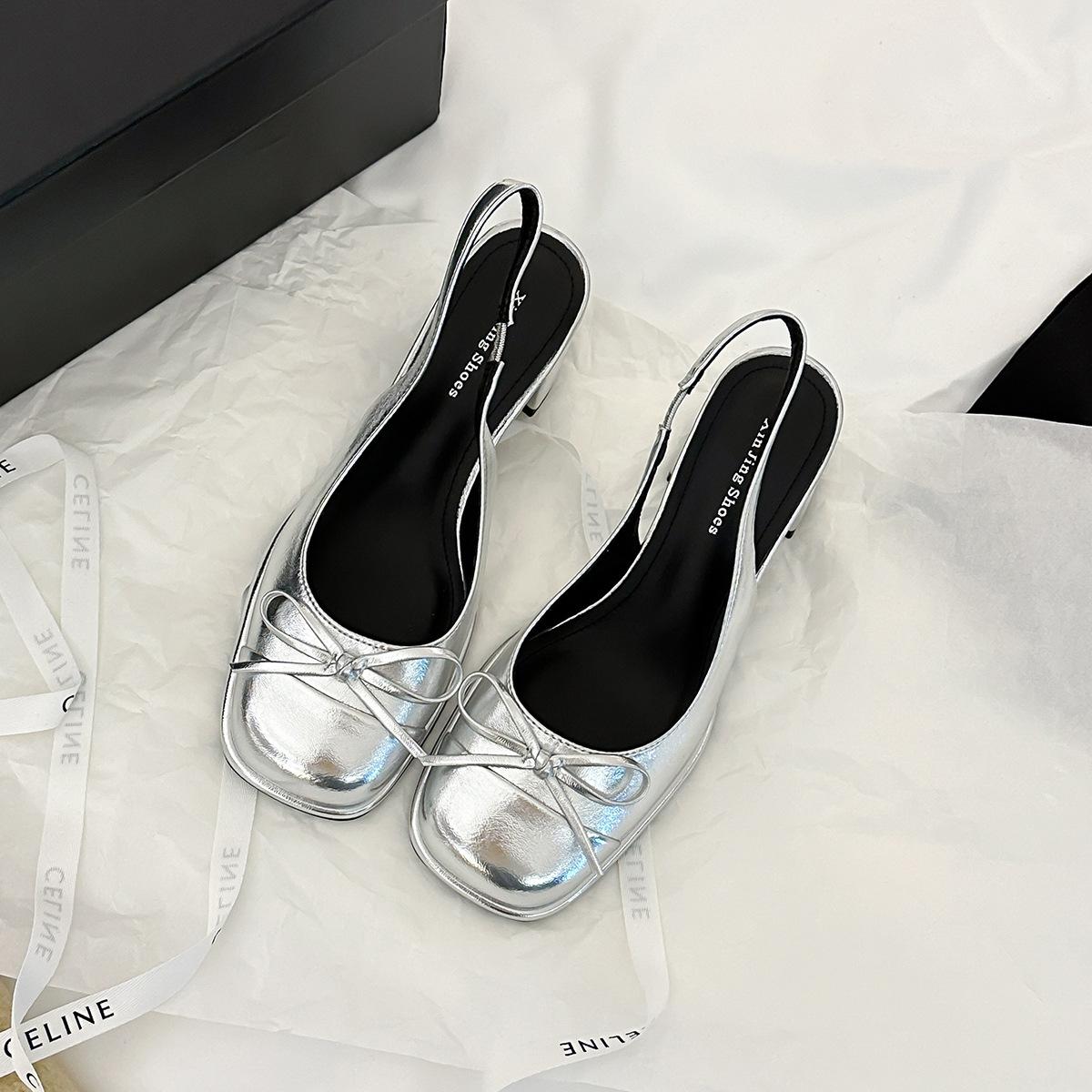 

Temperament Bag Head Single Shoes for Women s Shoes for Spring and Autumn New Thick Heel Patent Leather Red Bow Shallow Mouth Mid-heel Single Shoes 37