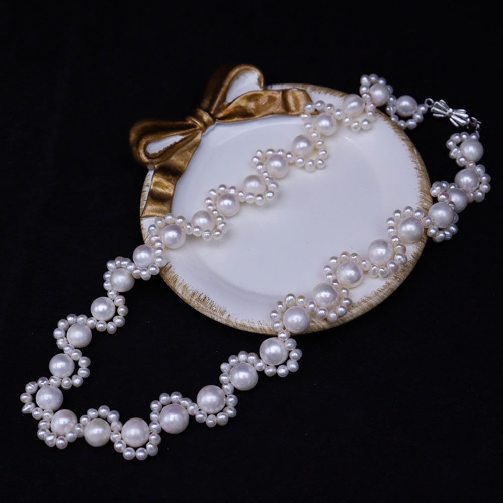 Light Luxury Pearl Necklace Bracelet Set Hand Bangle Women Jewelry Set  Wedding